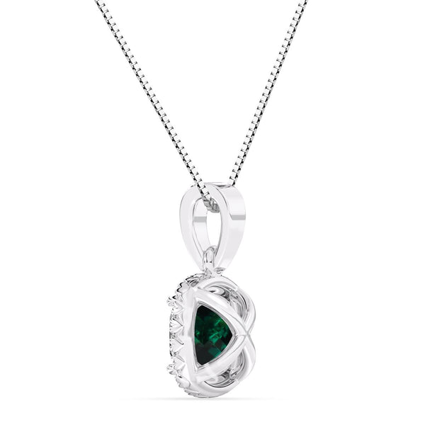 6MM Cushion Emerald and White Sapphire Birthstone Halo 18-inch Pendant in Sterling Silver