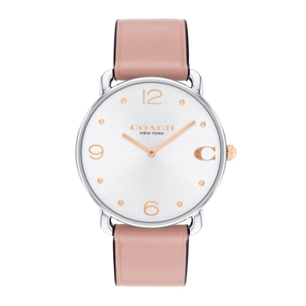 Coach Elliot 36X36 MM Silvertone Round Dial Leather Strap. 14504199