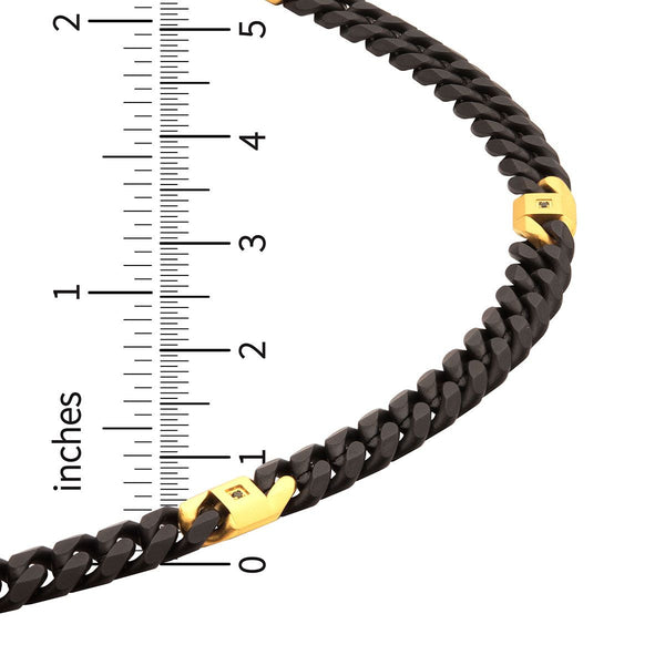 Inox 24-inch 6MM Black IP Stainless Steel Miami Cuban Chain with Black Sapphire