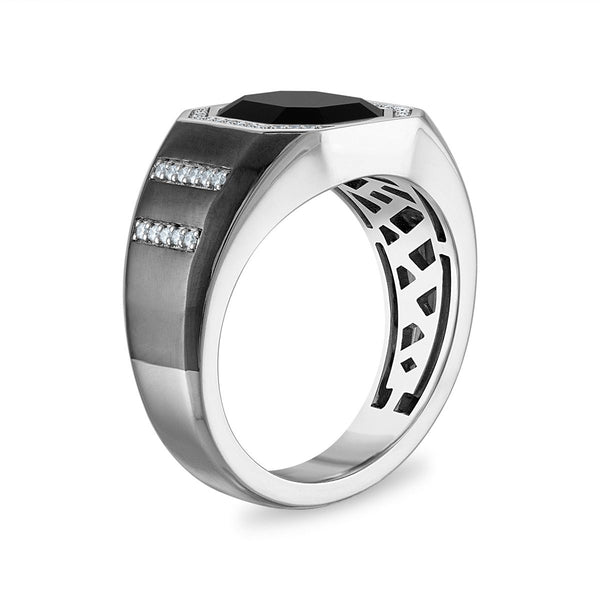 Serpents and Saints Onyx and Diamond Fashion Ring in Sterling Silver