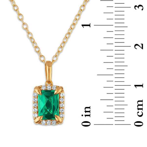 7X5MM Radiant Emerald and White Sapphire Birthstone 18-inch Pendant in 18KT Gold Vermeil
