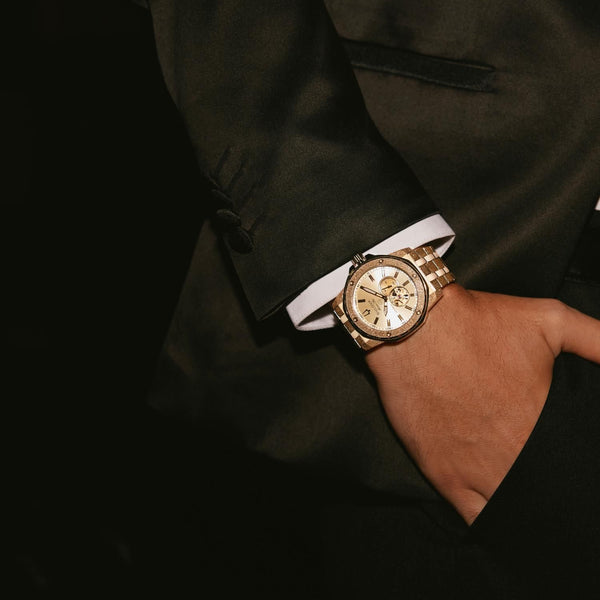 Bulova Marc Anthony with 44X44 MM Champagne Round Dial Stainless Steel Watch Band; Autumatic 97A200