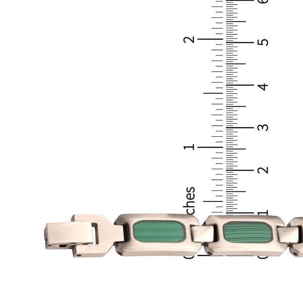 Inox Stainless Steel Malachite Stone Inlay 8.5-inch Bracelet