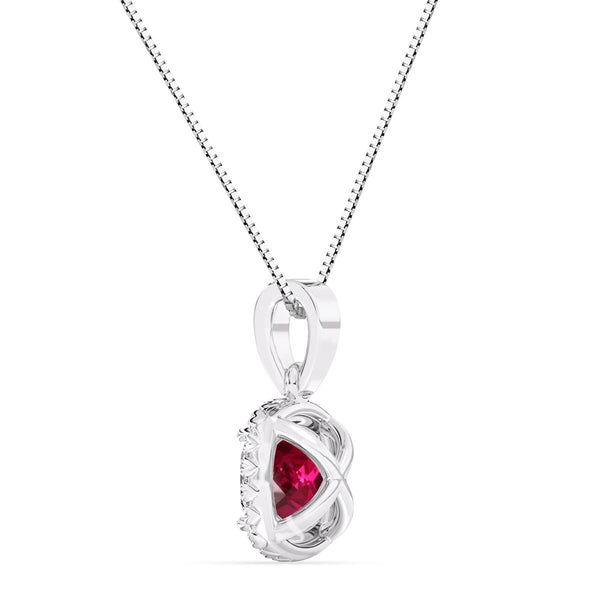 6MM Cushion Ruby and White Sapphire Birthstone Halo 18-inch Pendant in Sterling Silver