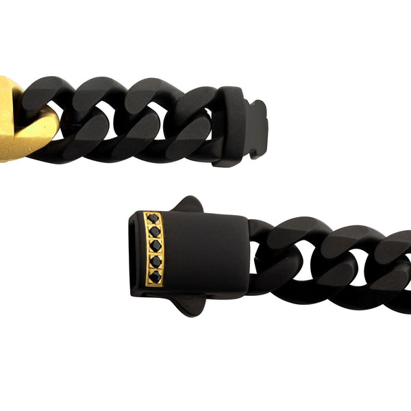 Inox Two-Tone Stainless Steel 8-inch 8MM Miami Cuban Link Bracelet with Black Sapphire