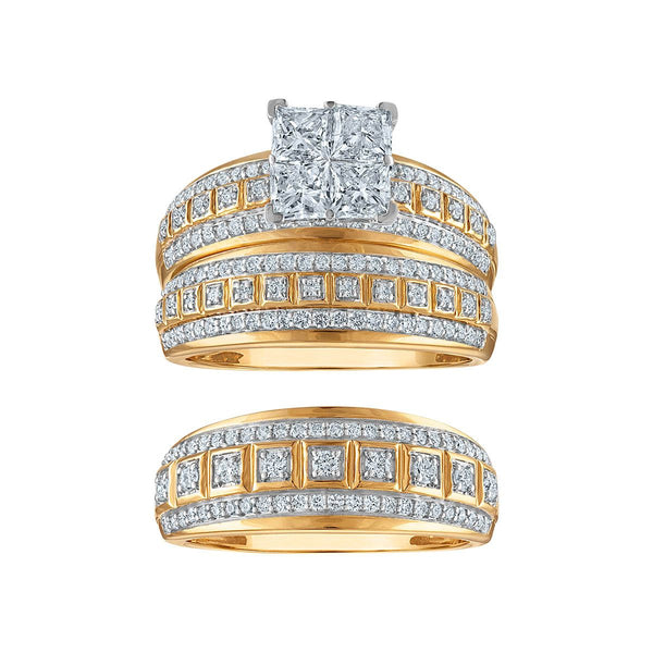 EcoLove 2 CTW Lab Grown Diamond Princess Cut Wedding Trio Set in 10KT Yellow Gold