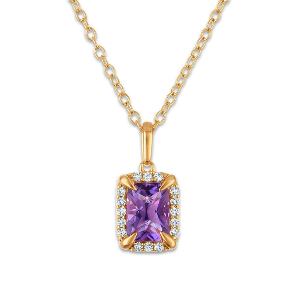 7X5MM Radiant Amethyst and White Sapphire Birthstone 18-inch Pendant in 18KT Gold Vermeil