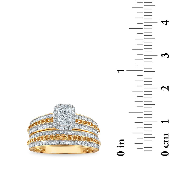 EcoLove 1-1/2 CTW Lab Grown Diamond Halo Wedding Trio Set in 10KT Yellow Gold