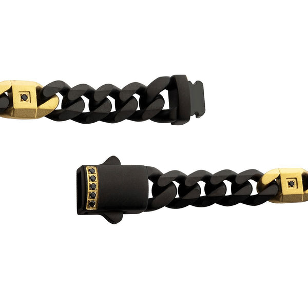 Inox Two-Tone Stainless Steel 8-inch 6MM Miami Cuban Link Bracelet with Black Sapphire
