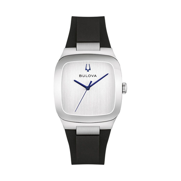 Bulova with 35X35 MM Silvertone Cushion Dial Silicone Band Watch Band; 96A335 Millennia