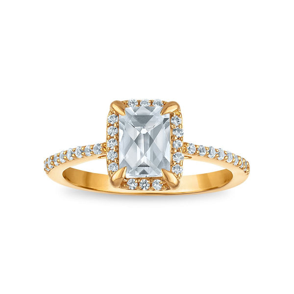 7X5MM Radiant White Topaz and White Sapphire Birthstone Ring in 18KT Gold Vermeil