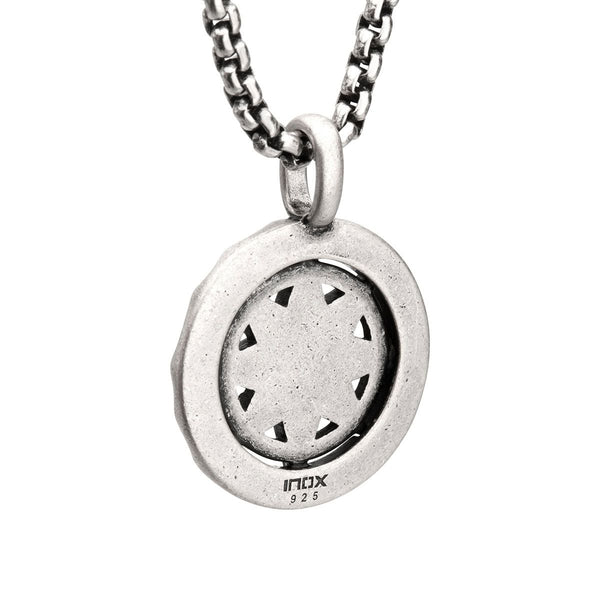 Inox Sterling Silver Oxidized 22-inch Compass Pendant