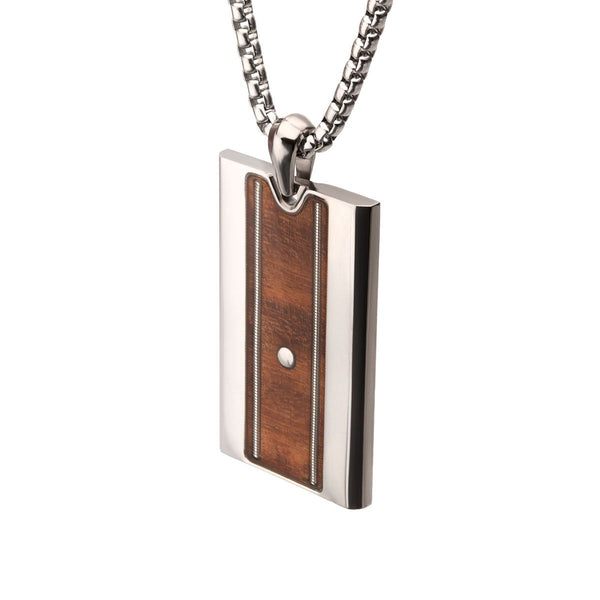 Inox Titanium and Whiskey Barrel Wood Inlay 22-inch Dog Tag  with Embedded Guitar String