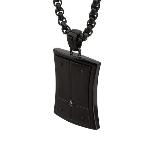 Inox Natural Black Diamond Accent Black IP Stainless Steel 22-inch Dog Tag Pendant