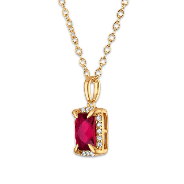7X5MM Radiant Ruby and White Sapphire Birthstone 18-inch Pendant in 18KT Gold Vermeil