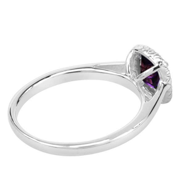 Cushion Amethyst and White Sapphire Birthstone Halo Ring in Sterling Silver