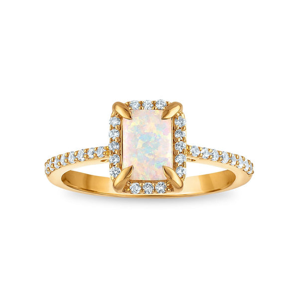 7X5MM Radiant Opal and White Sapphire Birthstone Ring in 18KT Gold Vermeil
