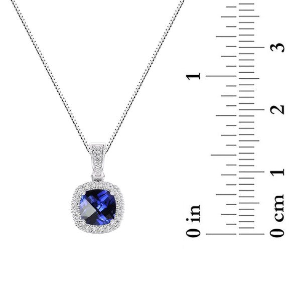6MM Cushion Black Sapphire and White Sapphire Birthstone Halo 18-inch Pendant in Sterling Silver