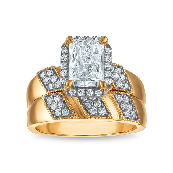 EcoLove 2-1/4 CTW Lab Grown Diamond Halo Wedding Trio Set in 10KT Yellow Gold