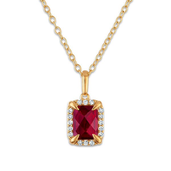 7X5MM Radiant Ruby and White Sapphire Birthstone 18-inch Pendant in 18KT Gold Vermeil