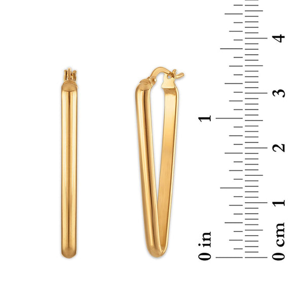 10KT Yellow Gold Elongated Triangle Hoop Earrings