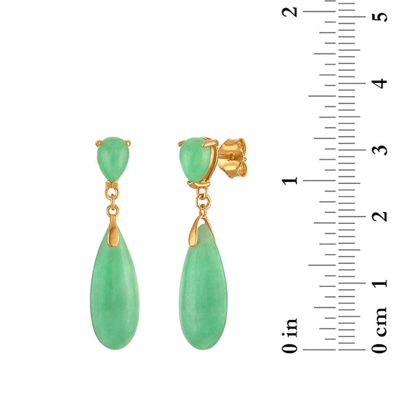 8X18MM Pear Jade Earrings in Gold Plated Two-Tone Sterling Silver