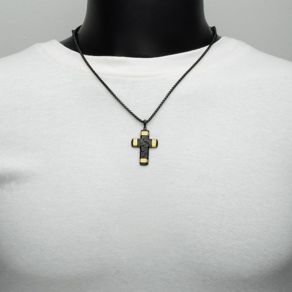 Inox 18KT Gold IP Two-Tone Stainless Steel Lab Grown Diamond Accent 24-inch Cross Pendant
