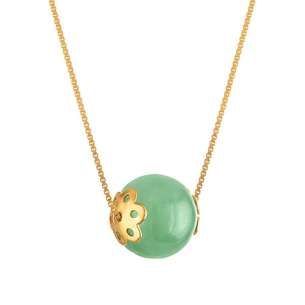 10MM Round Jade 18-inch Necklace in Yellow Gold Plated Sterling Silver