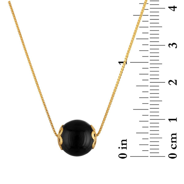 10MM Round Onyx 18-inch Necklace in Yellow Gold Plated Sterling Silver