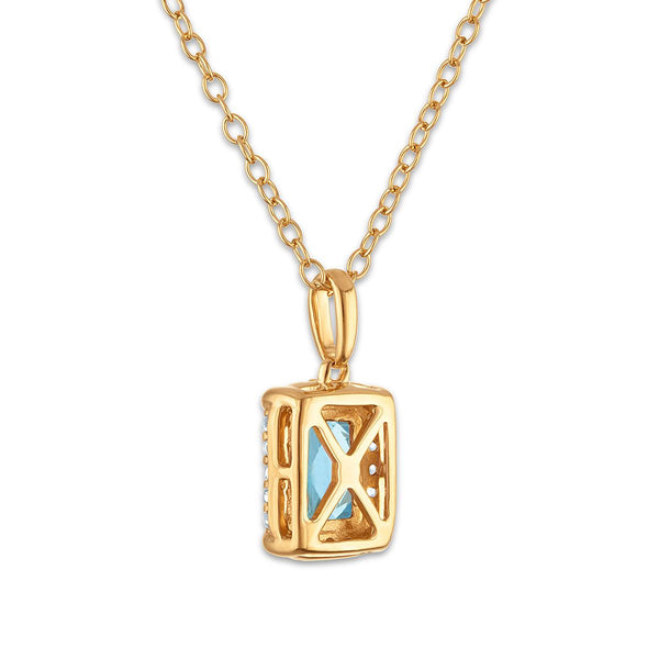 7X5MM Radiant Aquamarine and White Sapphire Birthstone 18-inch Pendant in 18KT Gold Vermeil
