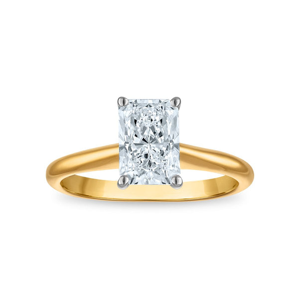 Signature Certificate 8X EcoLove 1 1/2 CTW Radiant Lab Grown Diamond Solitaire Engagement Ring in 14KT Yellow Gold