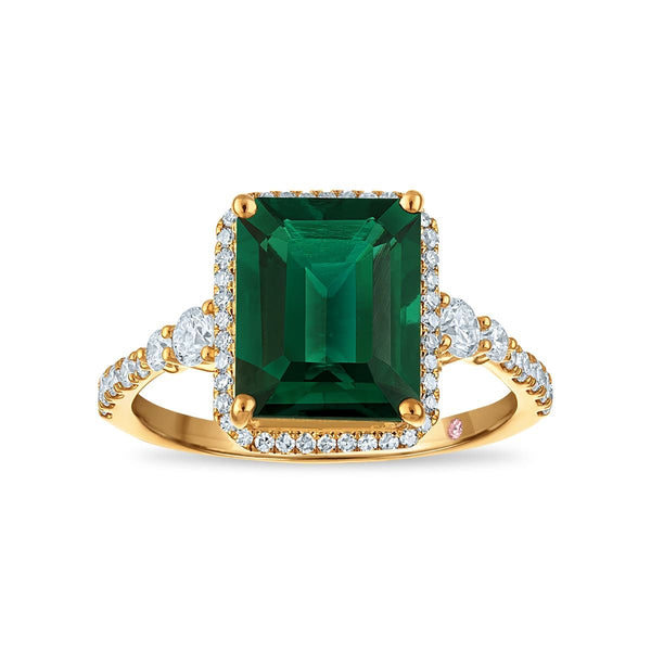 LoveSong EcoLove 10X8MM Emerald and Lab Grown Diamond Halo Ring in 10KT Yellow Gold