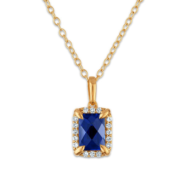 7X5MM Radiant Blue Sapphire and White Sapphire Birthstone 18-inch Pendant in 18KT Gold Vermeil