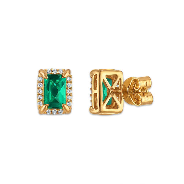 6X4MM Radiant Emerald and White Sapphire Birthstone Stud Earrings in 18KT Gold Vermeil