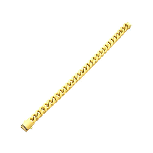 Inox Gold IP Stainless Steel 8.5-inch 10MM Miami Cuban Link Bracelet with Black Sapphire