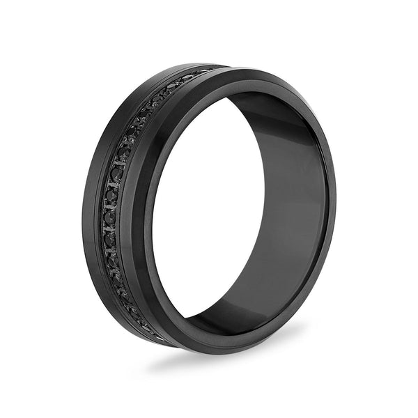 5/8 CTW Treated Natural Black Diamond Eternity Band in Black Tungsten. Size 12