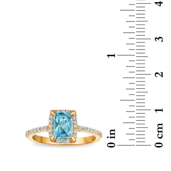 7X5MM Radiant Swiss Blue Topaz and White Sapphire Birthstone Ring in 18KT Gold Vermeil