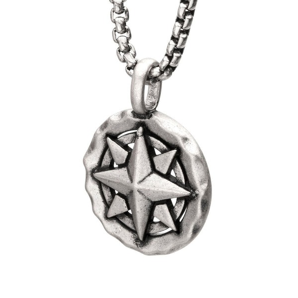 Inox Sterling Silver Oxidized 22-inch Compass Pendant