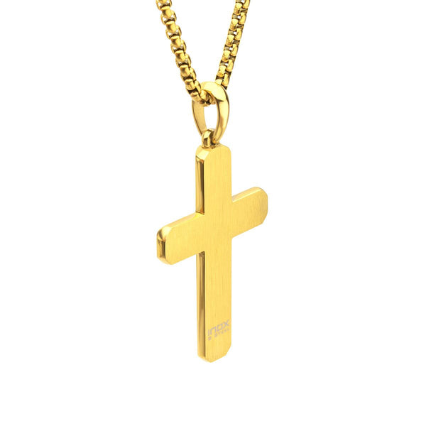 Inox 18KT Gold IP Brushed Finish Stainless Steel Lab Grown Diamond Accent 24-inch Cross