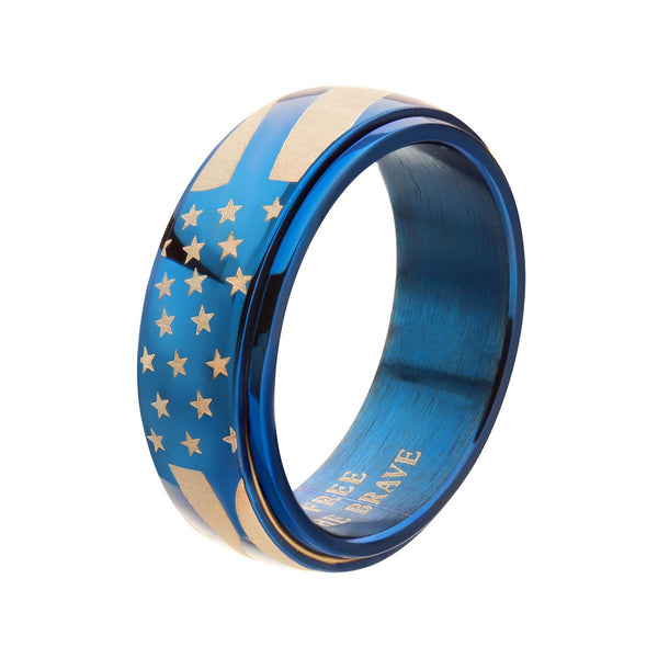 Inox Stainless Steel Spinner American Flag Pride Ring. Size 9