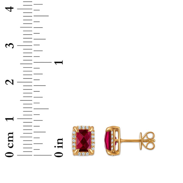 6X4MM Radiant Ruby and White Sapphire Birthstone Stud Earrings in 18KT Gold Vermeil