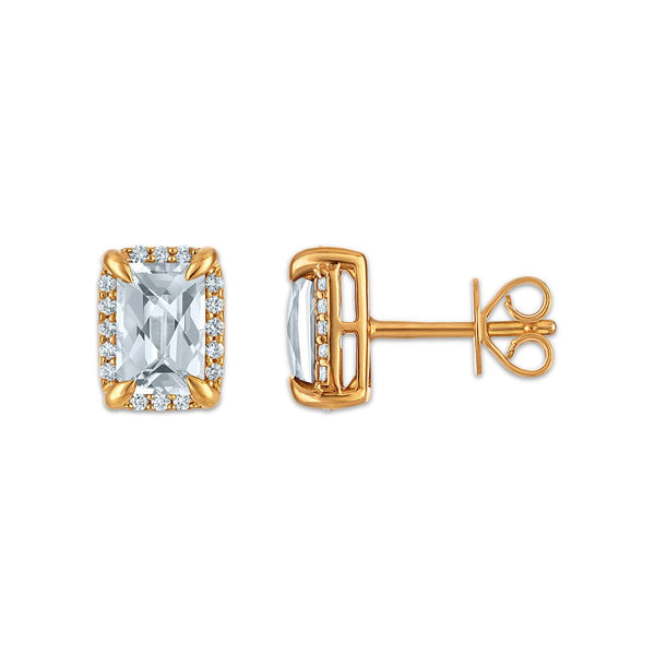 6X4MM Radiant White Topaz and White Sapphire Birthstone Stud Earrings in 18KT Gold Vermeil