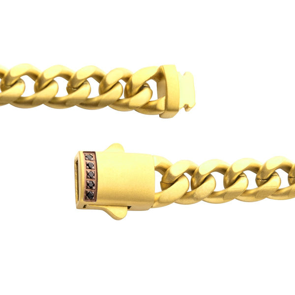 Inox Gold IP Stainless Steel 7.5-inch 6MM Miami Cuban Link Bracelet with Black Sapphire