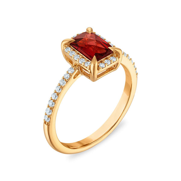 7X5MM Radiant Garnet and White Sapphire Birthstone Halo Ring in 18KT Gold Vermeil
