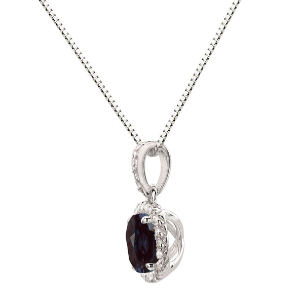 6MM Cushion Pearl and White Sapphire Birthstone Halo 18-inch Pendant in Sterling Silver