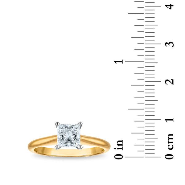 Signature Certificate 8X EcoLove 1 CTW Princess Cut Lab Grown Diamond Solitaire Engagement Ring in 14KT Yellow Gold
