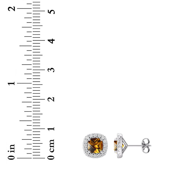 5MM Cushion Citrine and White Sapphire Birthstone Halo Stud Earrings in Sterling Silver