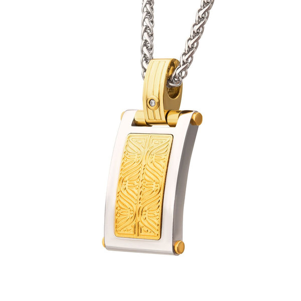Inox Natural Diamond Accent Gold IP Stainless Steel 22-inch Dog Tag Pendant
