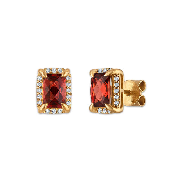 6X4MM Radiant Garnet and White Sapphire Birthstone Stud Earrings in 18KT Gold Vermeil