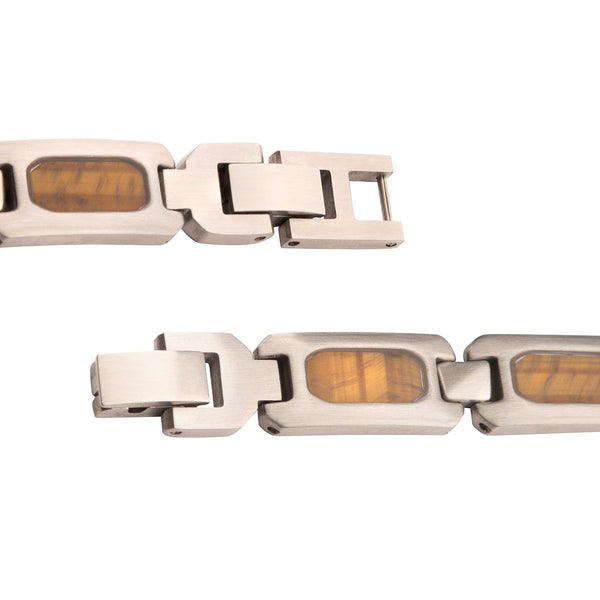 Inox Stainless Steel Tiger Eye Stone Inlay 8.5-inch Bracelet